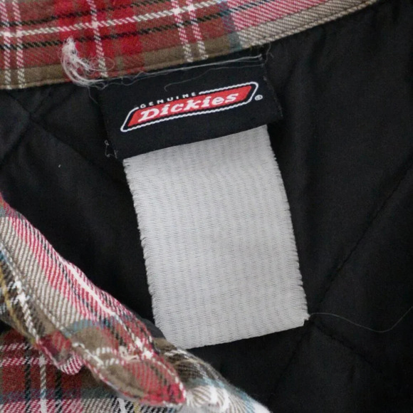 Vintage Dickies Red And Green Plaid Quilt Lined Outdoor Button Up Shacket Large - Picture 12 of 12